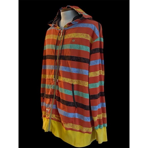 Rocawear 3XL Mens Striped Zip Hoodie Jacket Yellow Orange 100% Cotton Y2K Roca - Picture 1 of 9